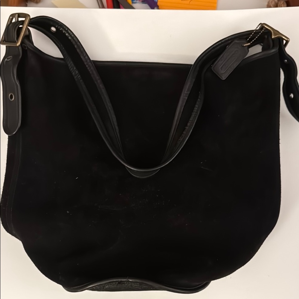 Coach black suede bucket bag